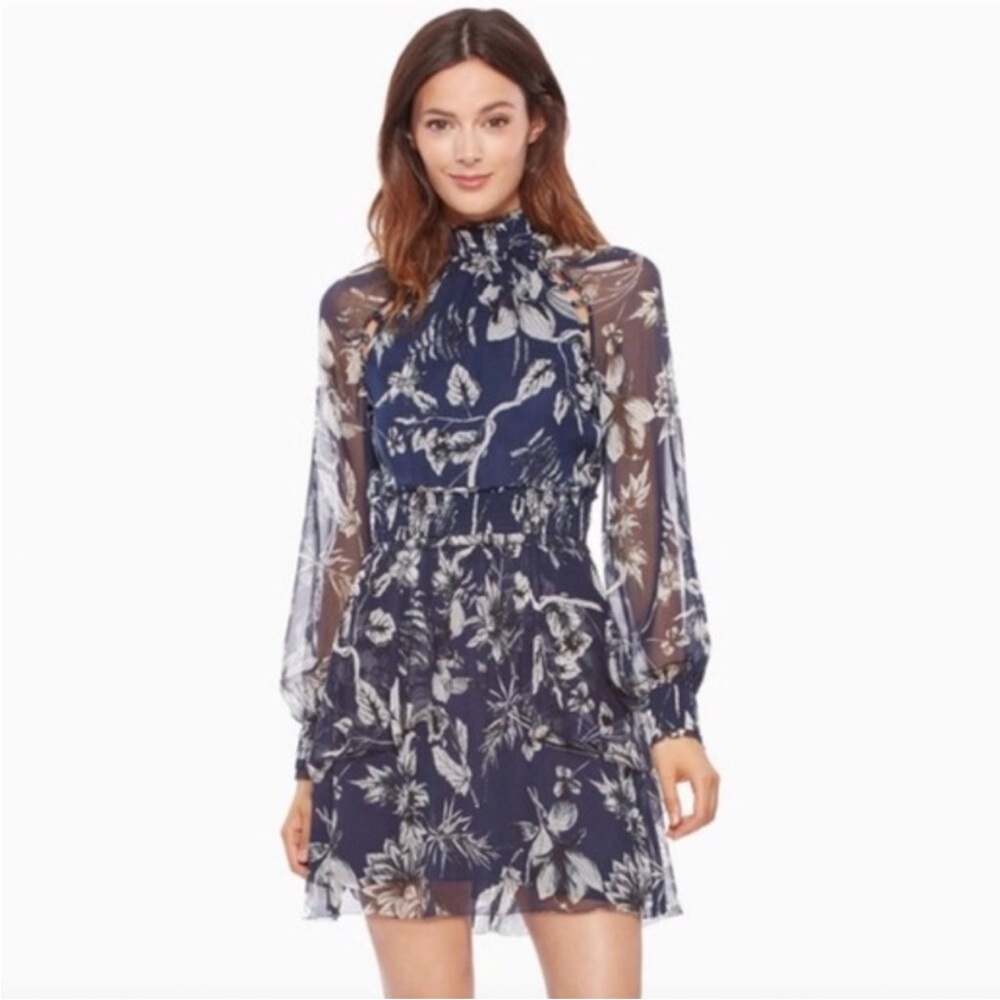 PARKER Floral Silk Dress Size Small Blue‎ Cocktail Wedding Guest